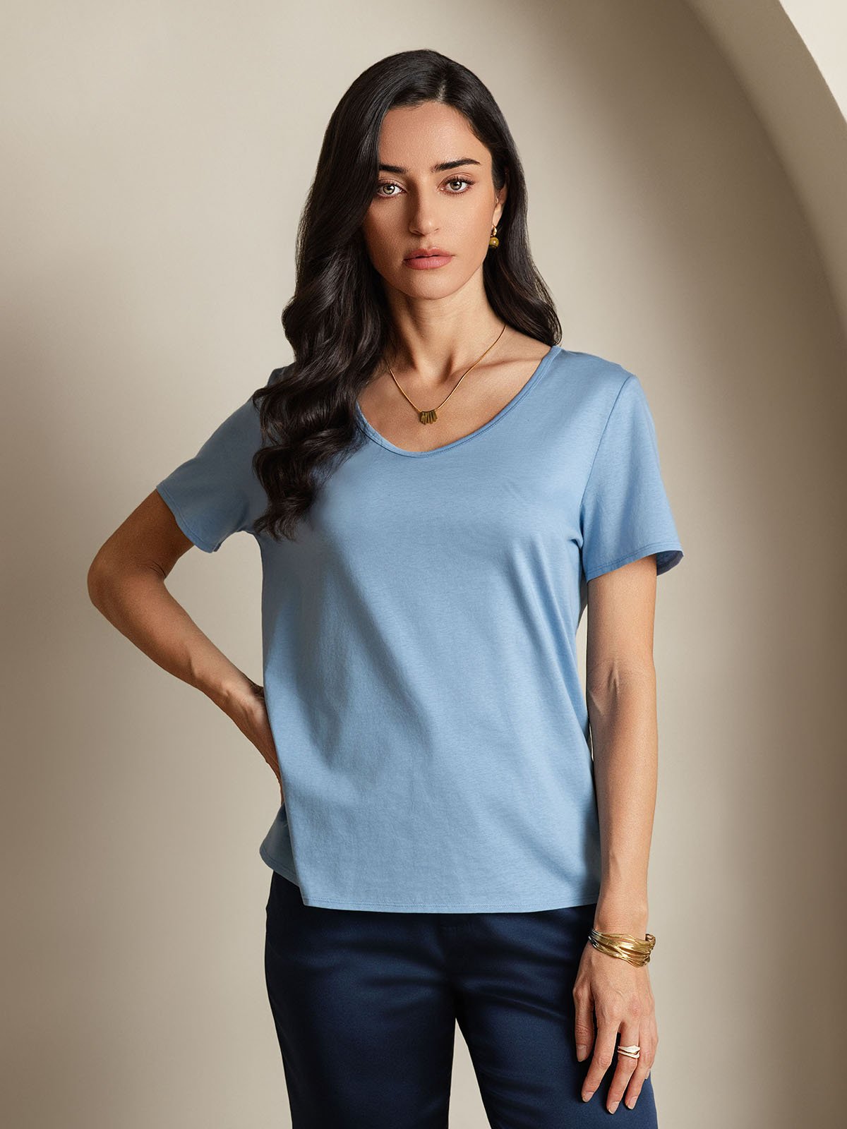 Reyanna™ | Silkeblandning V-ringning Dam T-shirt