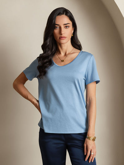 Reyanna™ | Silkeblandning V-ringning Dam T-shirt