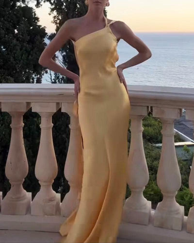 Reyanna™ | Elegant Slant Shoulder Solid Color Party Dress