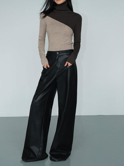 Reyanna™ | Asymmetric Patchwork Long Sleeve Mock Neck Knit Top