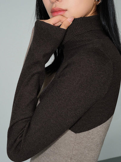 Reyanna™ | Asymmetric Patchwork Long Sleeve Mock Neck Knit Top