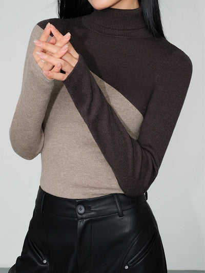 Reyanna™ | Asymmetric Patchwork Long Sleeve Mock Neck Knit Top