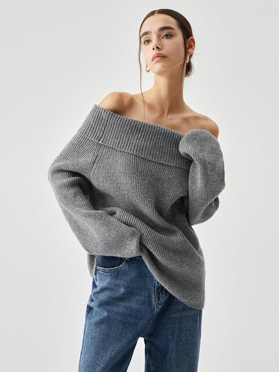 Reyanna™ | Oversized Overfold Off Shoulder Knit Sweater