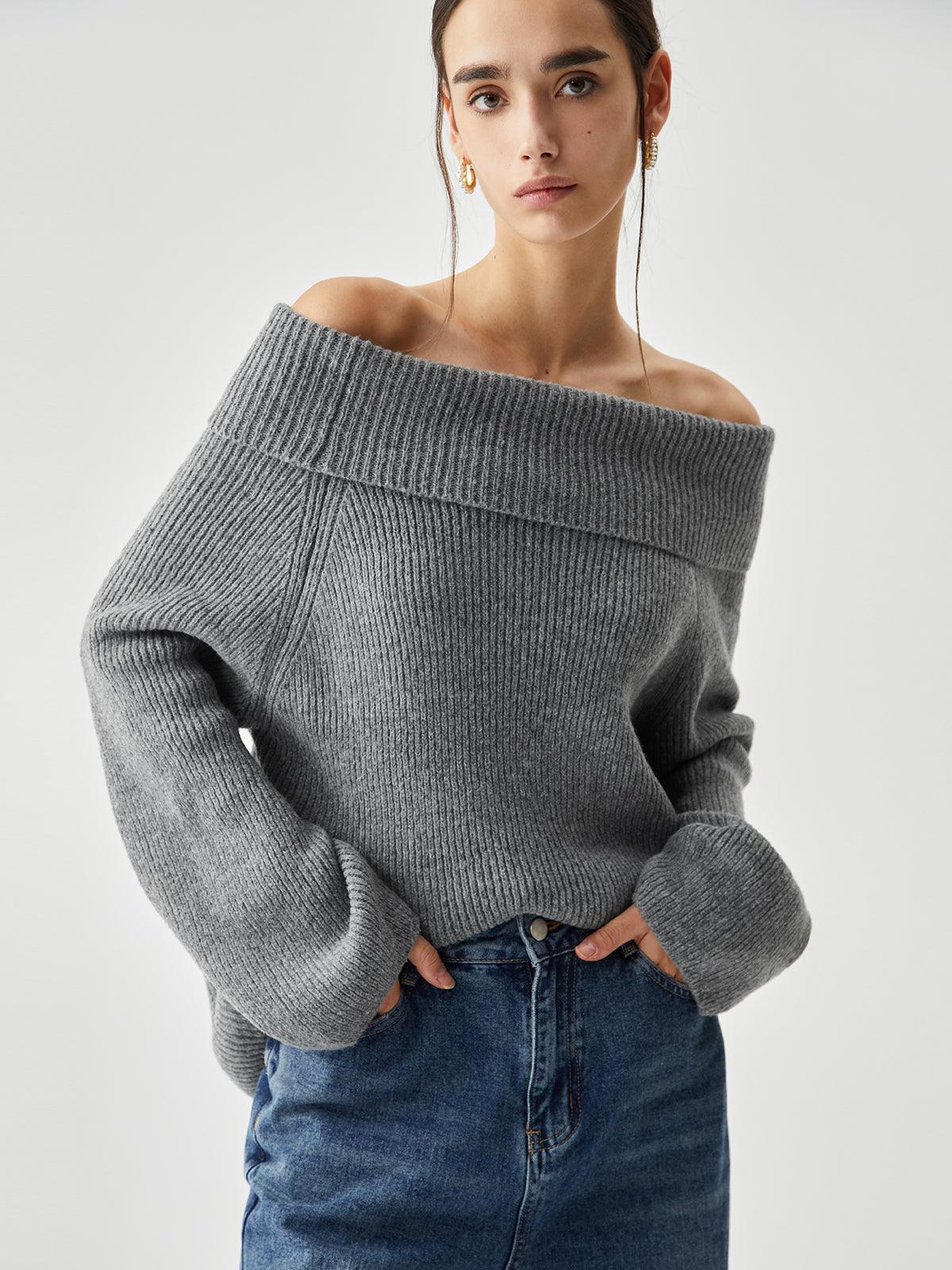 Reyanna™ | Oversized Overfold Off Shoulder Knit Sweater