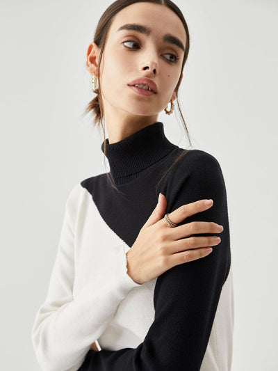 Reyanna™ | Asymmetric Patchwork Long Sleeve Mock Neck Knit Top