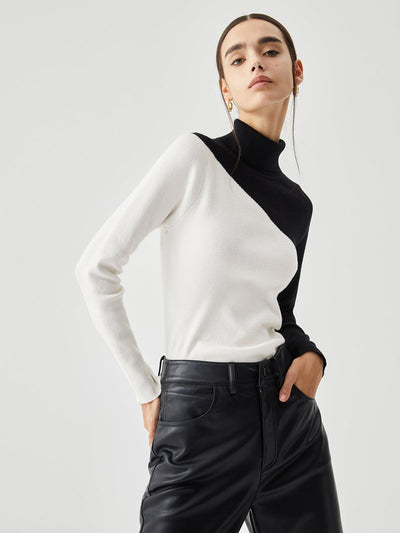 Reyanna™ | Asymmetric Patchwork Long Sleeve Mock Neck Knit Top