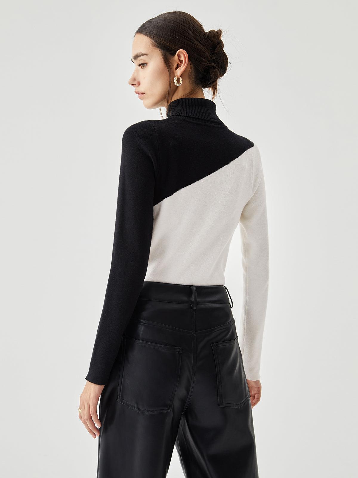 Reyanna™ | Asymmetric Patchwork Long Sleeve Mock Neck Knit Top
