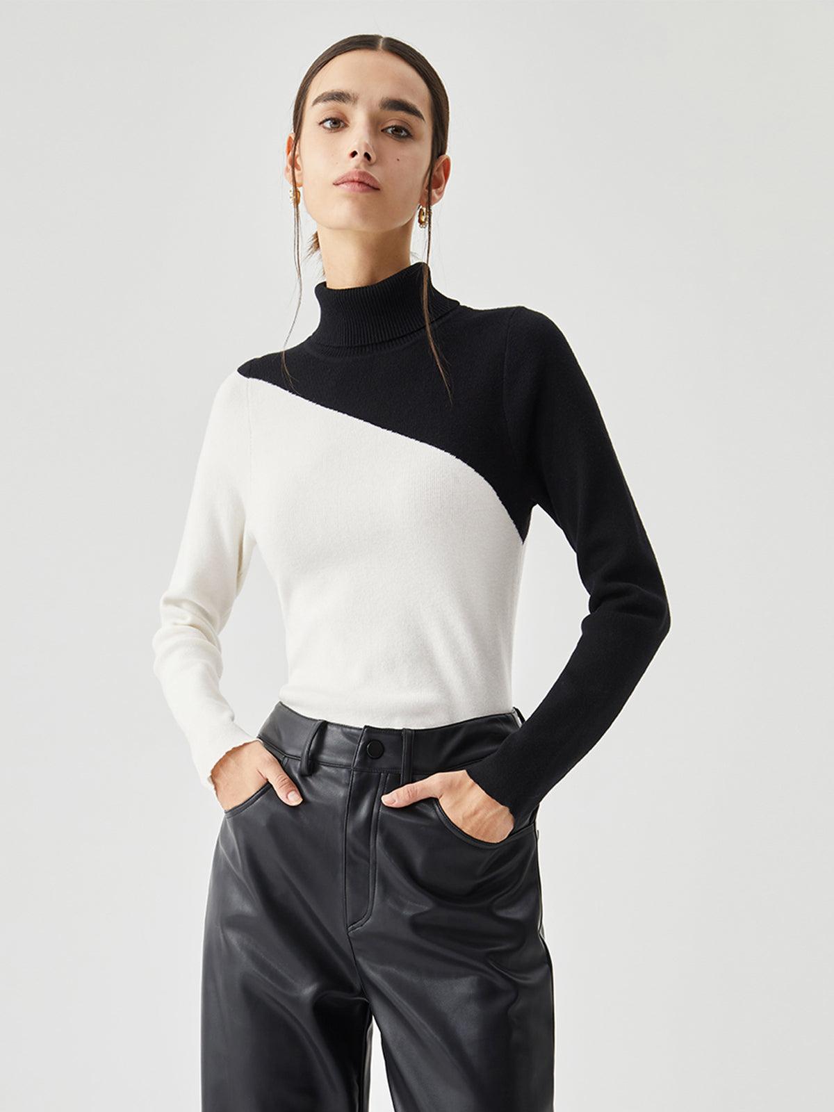 Reyanna™ | Asymmetric Patchwork Long Sleeve Mock Neck Knit Top