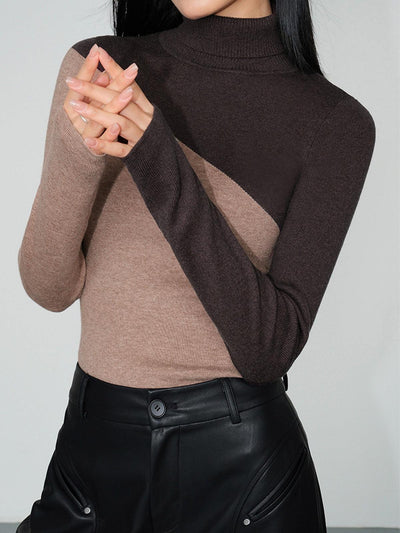 Reyanna™ | Asymmetric Patchwork Long Sleeve Mock Neck Knit Top