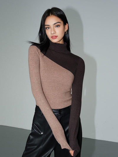 Reyanna™ | Asymmetric Patchwork Long Sleeve Mock Neck Knit Top