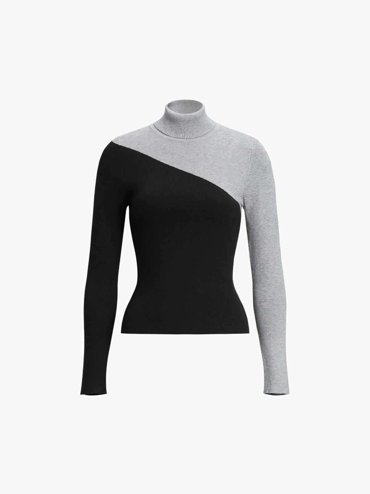 Reyanna™ | Asymmetric Patchwork Long Sleeve Mock Neck Knit Top