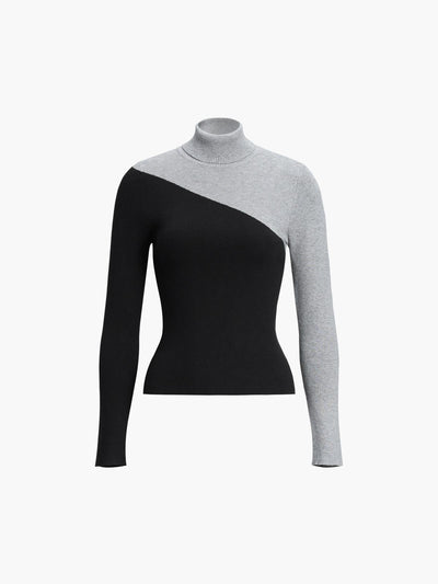 Reyanna™ | Asymmetric Patchwork Long Sleeve Mock Neck Knit Top