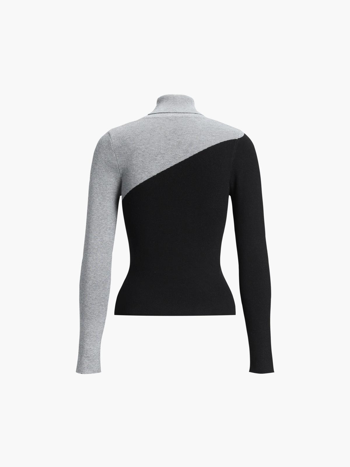Reyanna™ | Asymmetric Patchwork Long Sleeve Mock Neck Knit Top