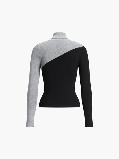 Reyanna™ | Asymmetric Patchwork Long Sleeve Mock Neck Knit Top