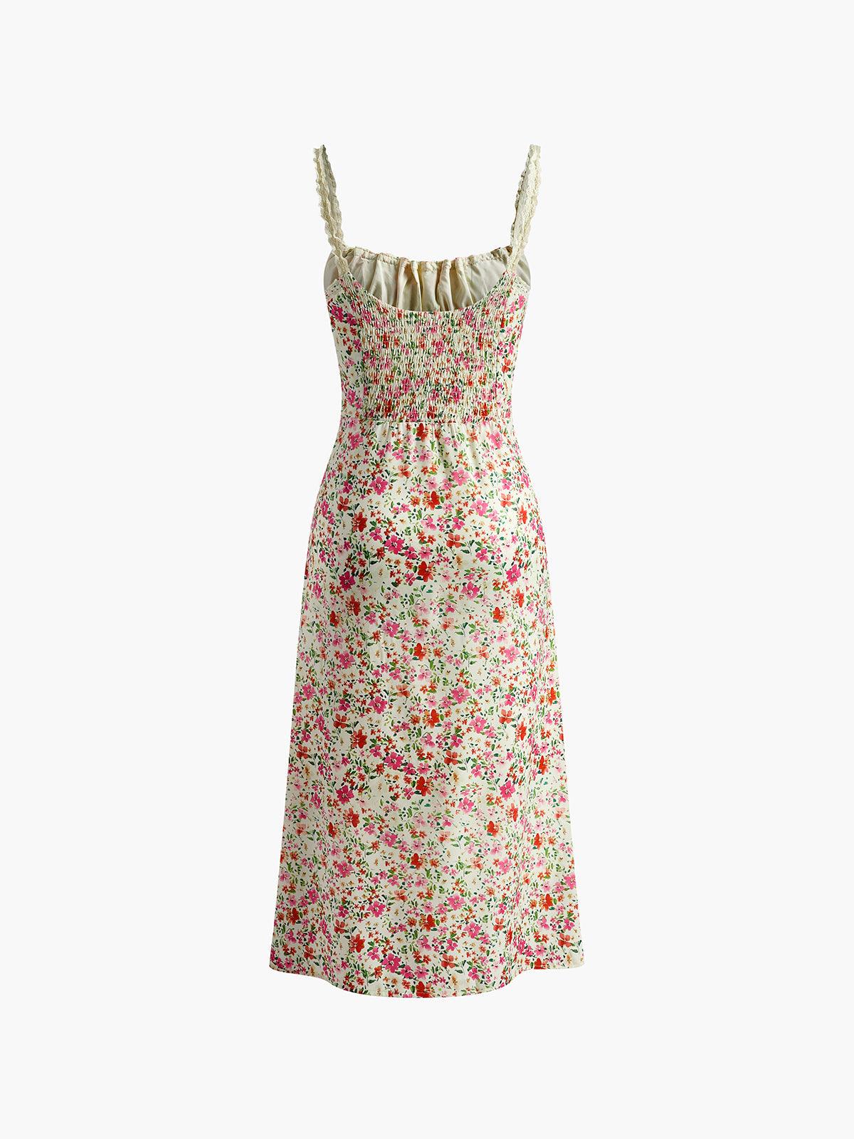 Reyanna™ | Floral Print Trim Cami Midi Dress