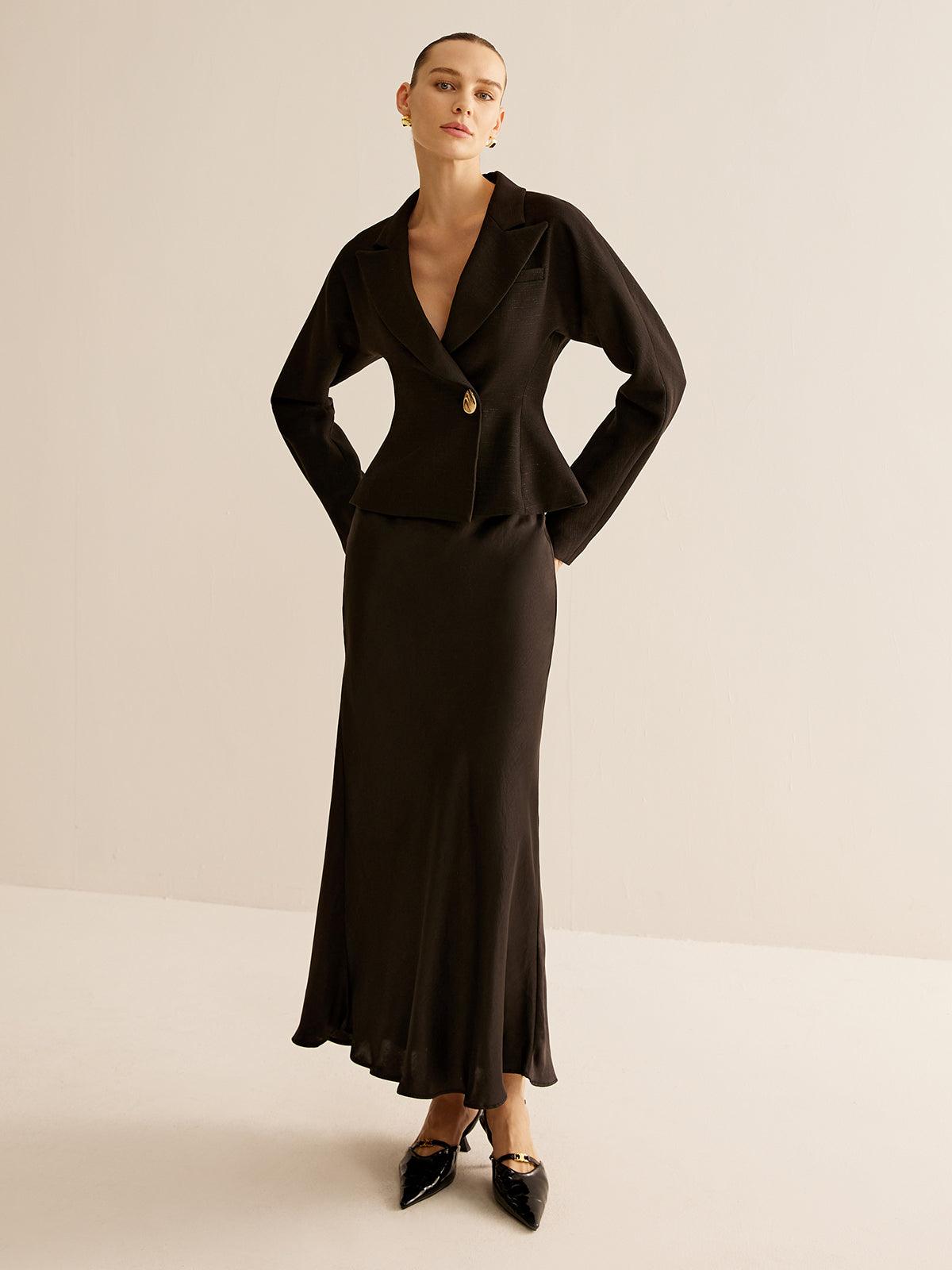 Reyanna™ | Golden Glossy-Button Lapel Slim Blazer