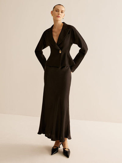 Reyanna™ | Golden Glossy-Button Lapel Slim Blazer
