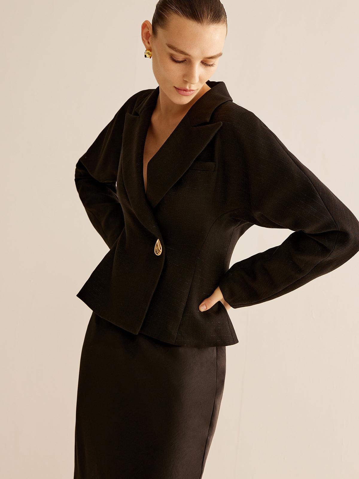 Reyanna™ | Golden Glossy-Button Lapel Slim Blazer