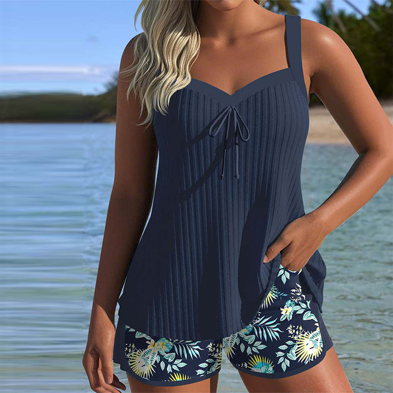 Tankini Randig Tvådelad Strandshorts