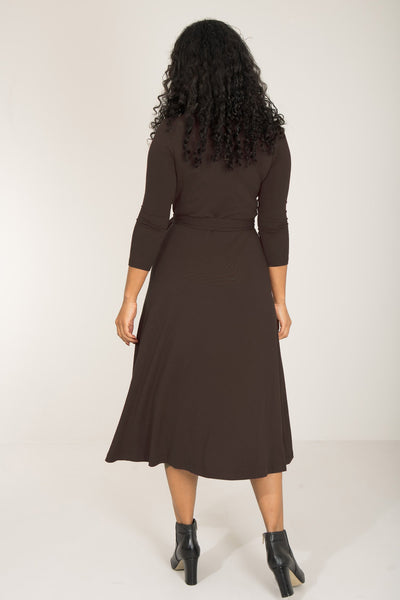 Bestie midi wrap jersey dress - Chocolate brown