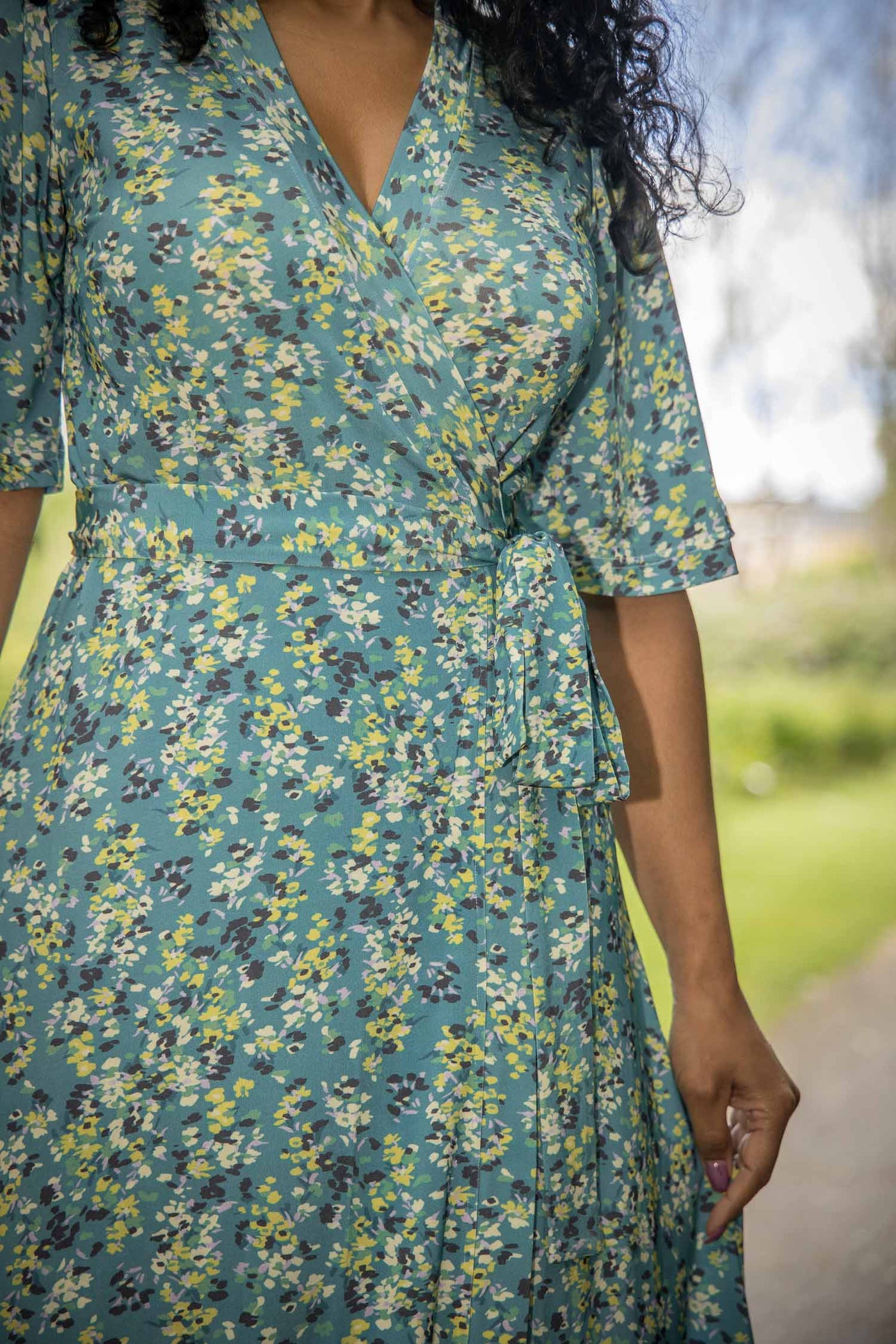 Bestie shine wrap maxi jersey dress - Teal