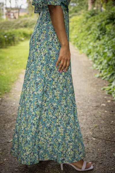 Bestie shine wrap maxi jersey dress - Teal