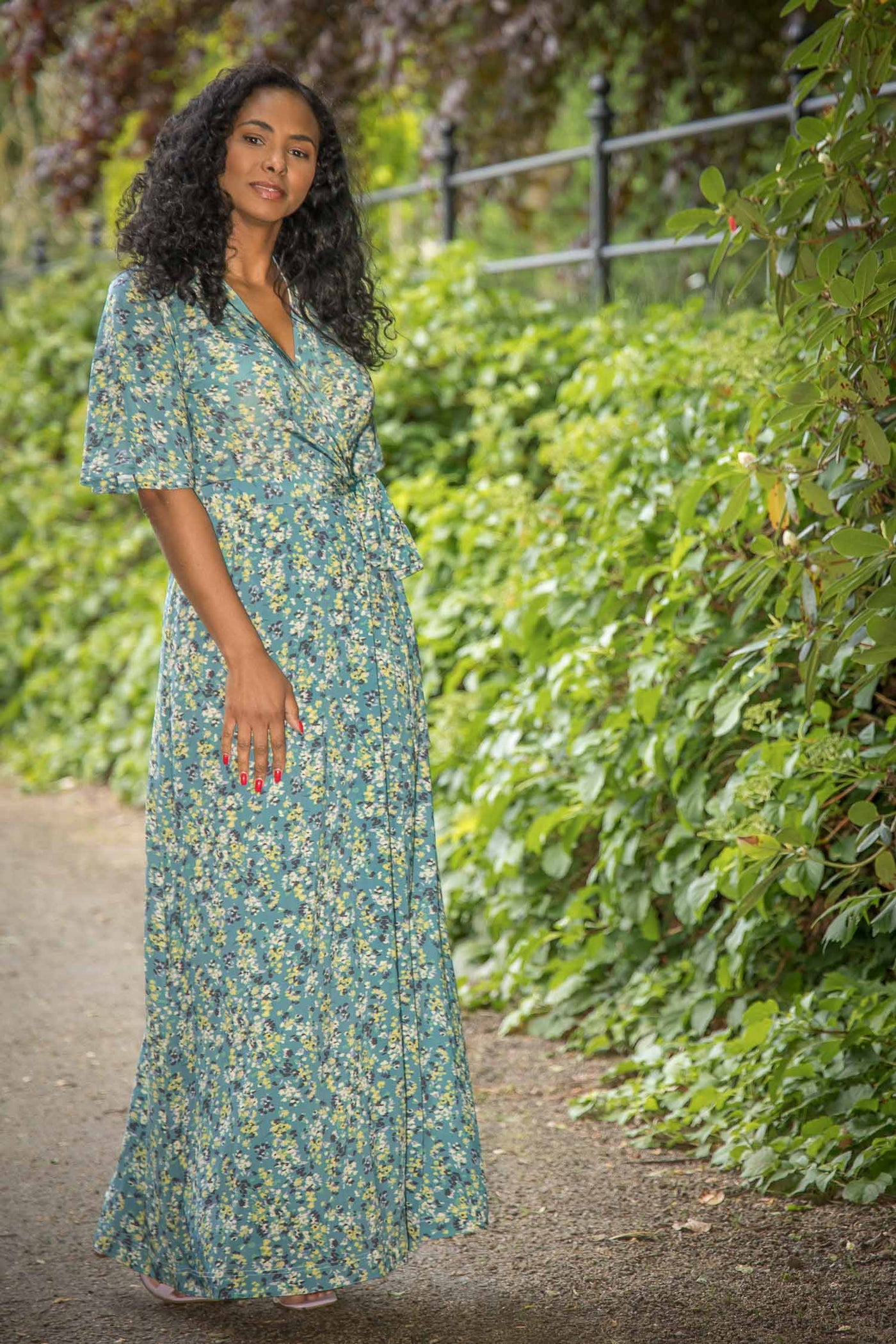 Bestie shine wrap maxi jersey dress - Teal