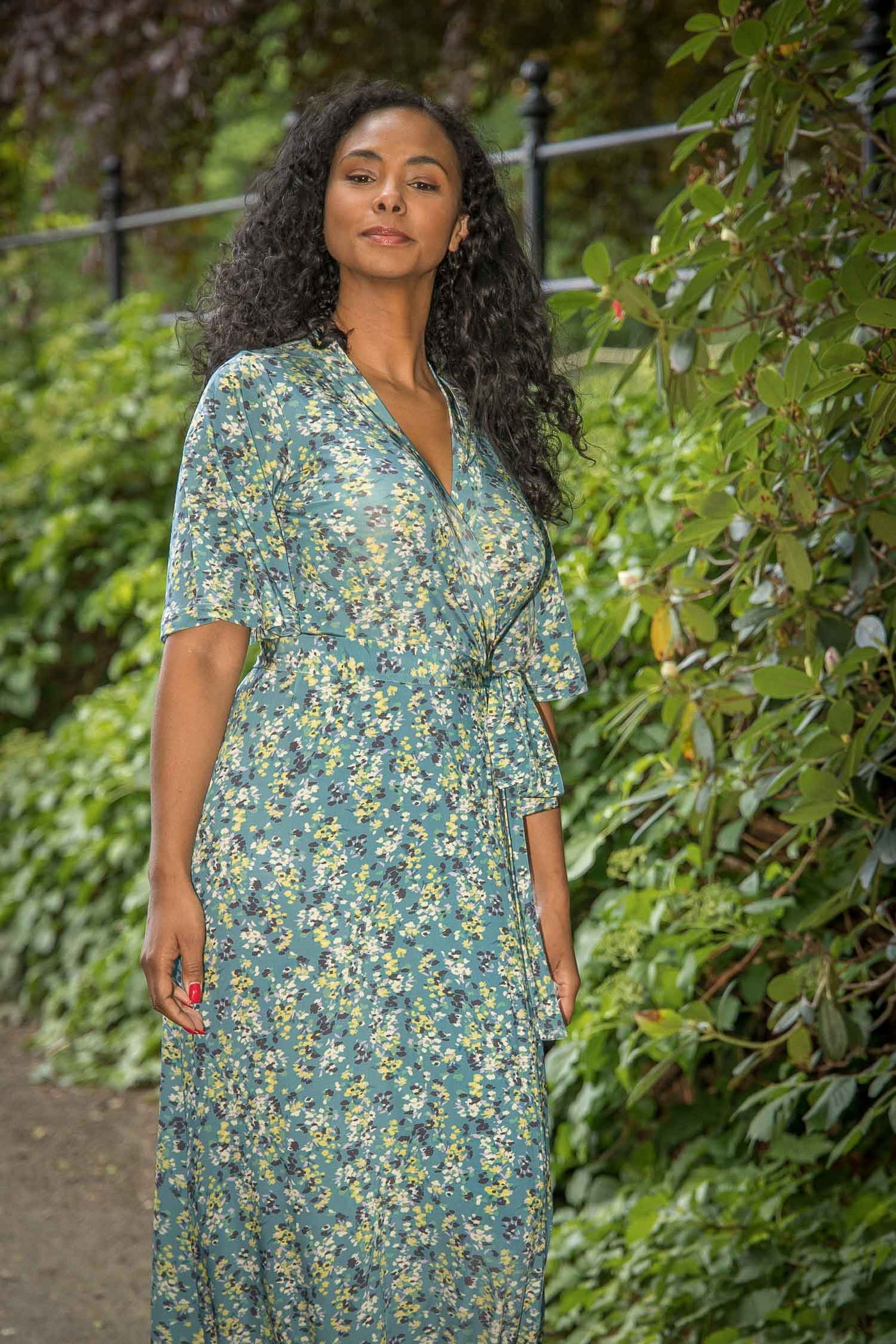 Bestie shine wrap maxi jersey dress - Teal