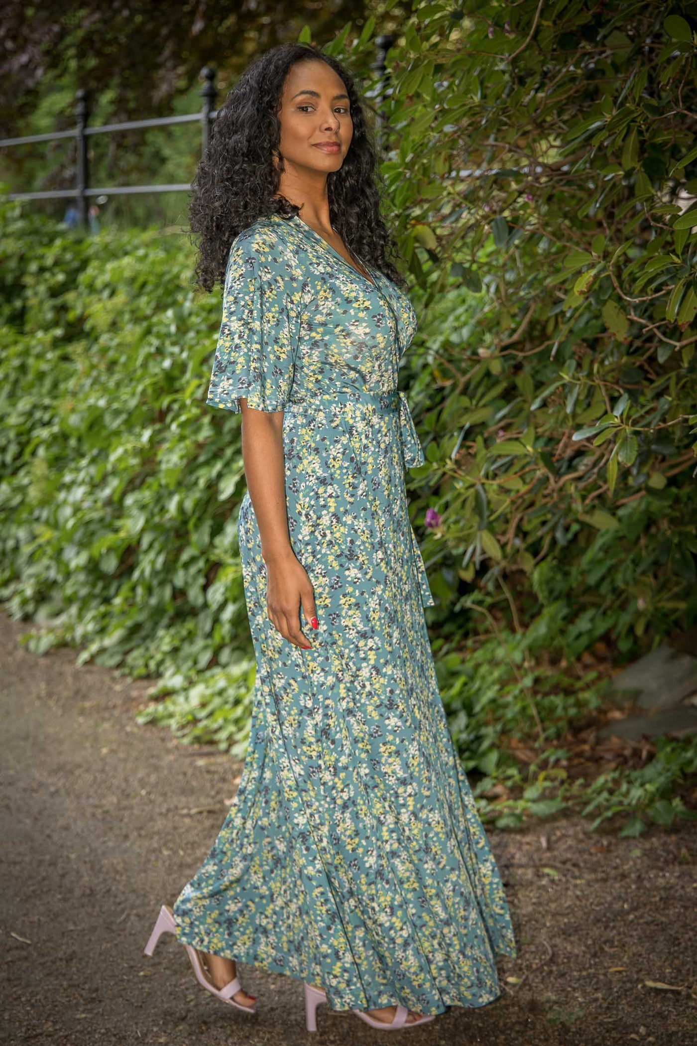 Bestie shine wrap maxi jersey dress - Teal