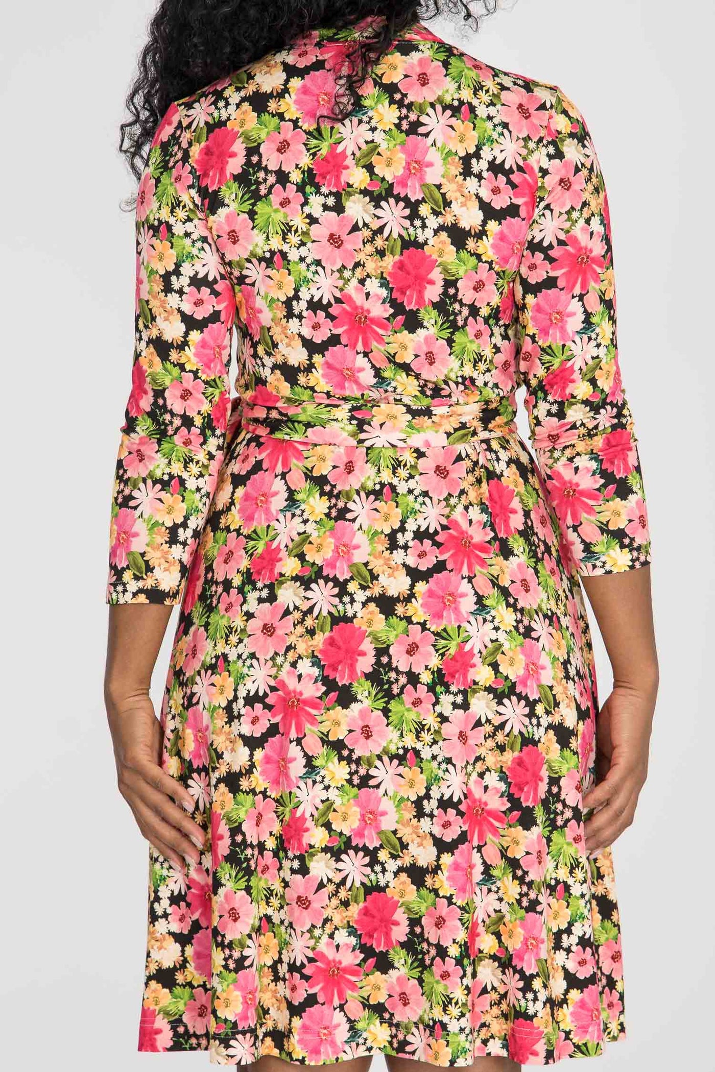 Bestie wrap short jersey dress - Pink flowers