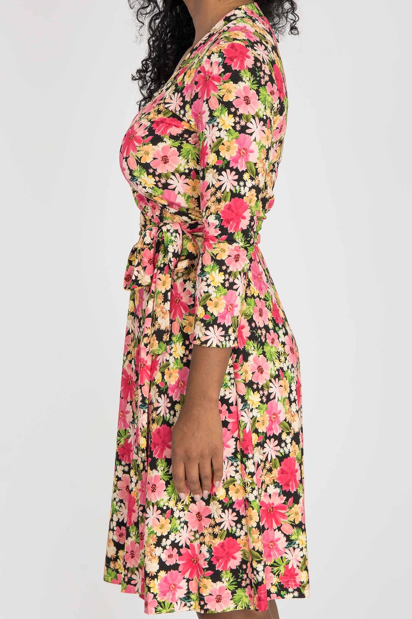 Bestie wrap short jersey dress - Pink flowers
