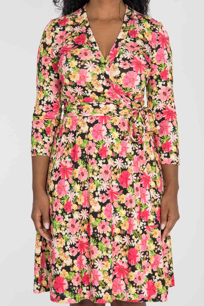 Bestie wrap short jersey dress - Pink flowers