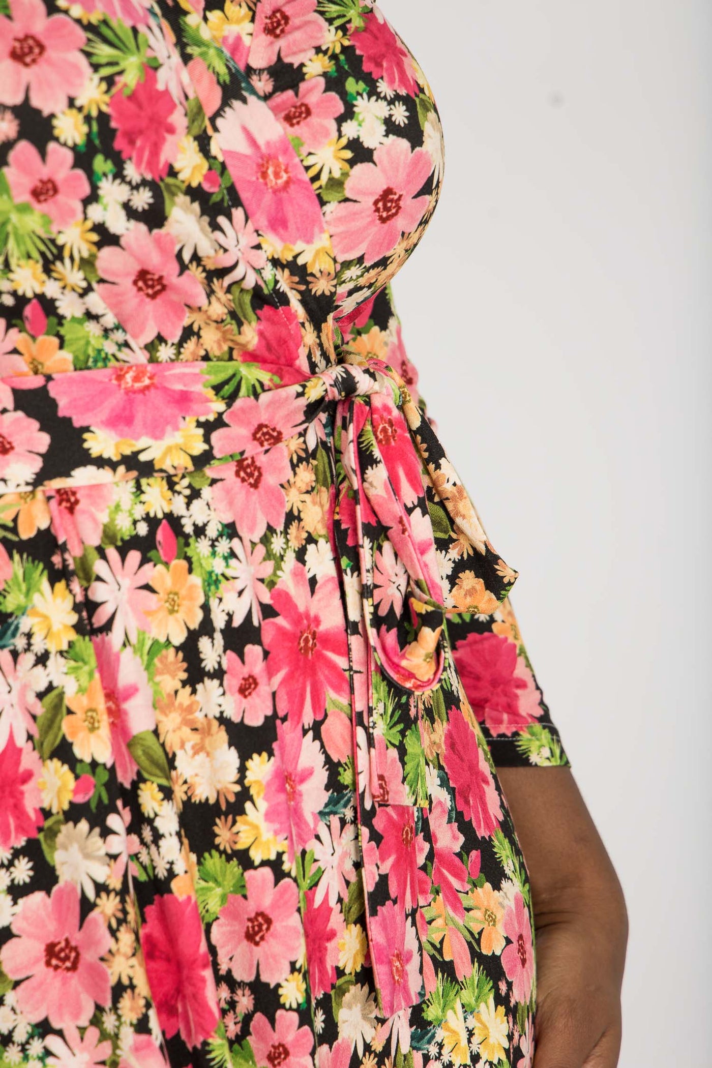 Bestie midi wrap jersey dress - Pink flowers