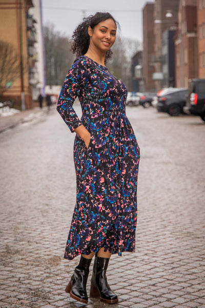 Ideal printed midi jersey dress - Blue-Pink