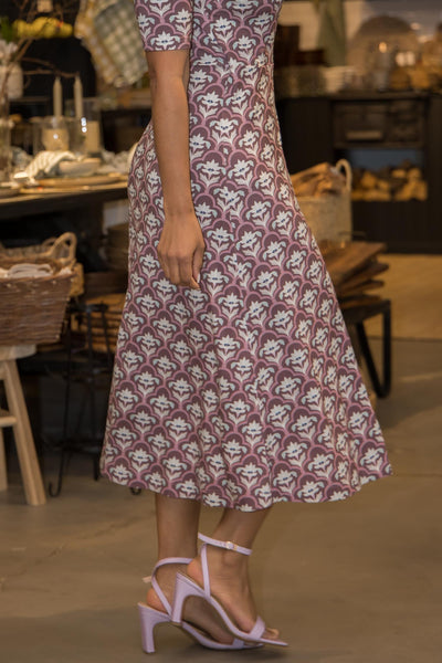 Collar wrap midi jersey dress - Mauve