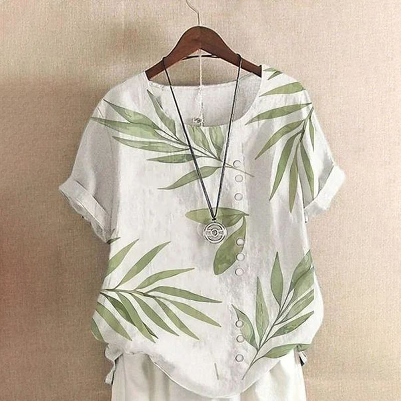Casual Blus Med Bladtryck