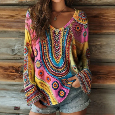 Vintage Färgglad Blus