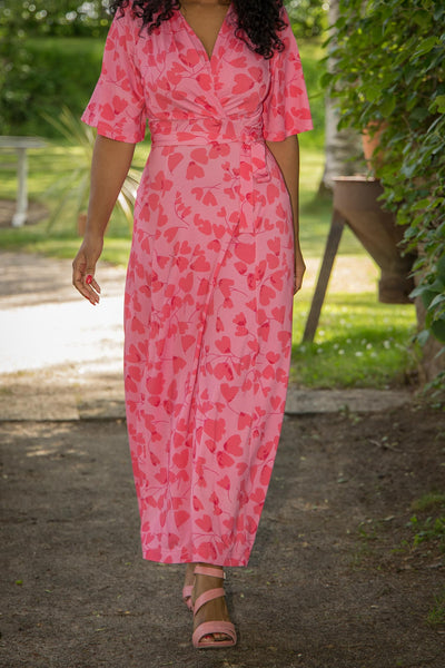 Essential bell sleeve long jersey dress - Pink