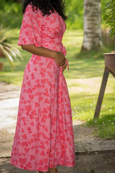 Essential bell sleeve long jersey dress - Pink
