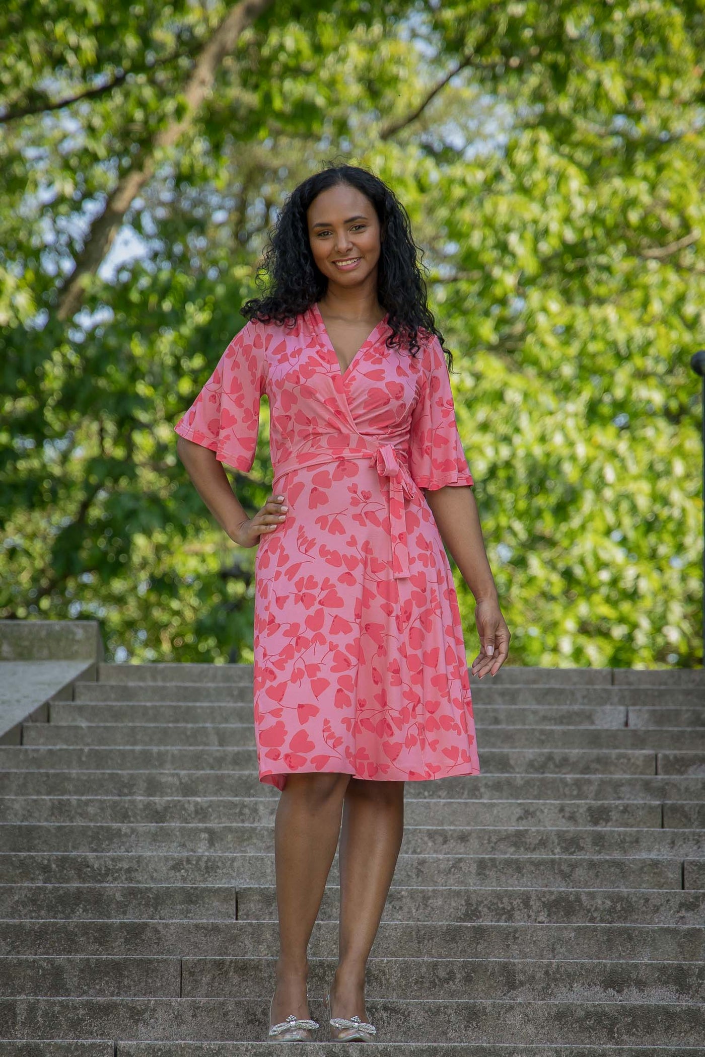 Essential bell sleeve short jersey dress - Pink
