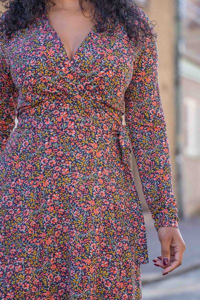 Essential short jersey dress - Navy flowers
