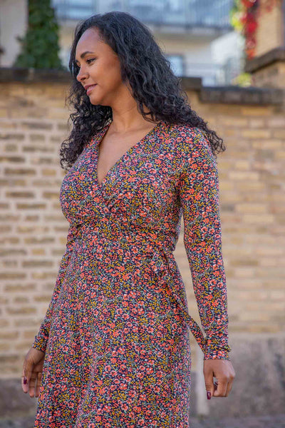 Essential short jersey dress - Navy flowers