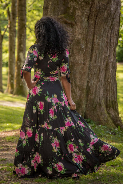 Flowy maxi jersey dress - Black