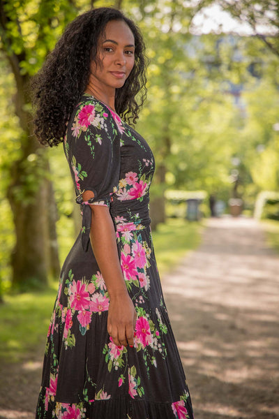 Flowy maxi jersey dress - Black