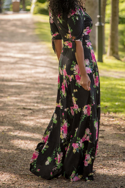 Flowy maxi jersey dress - Black