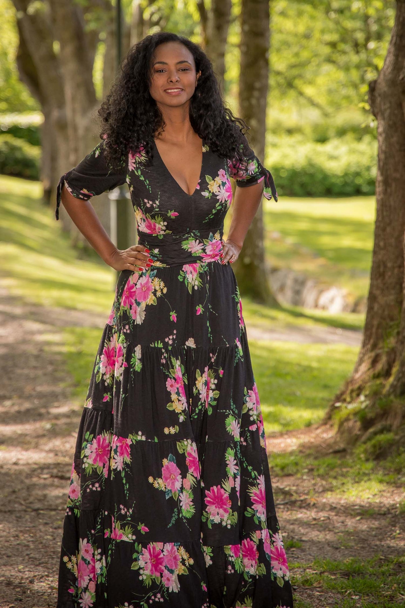 Flowy maxi jersey dress - Black