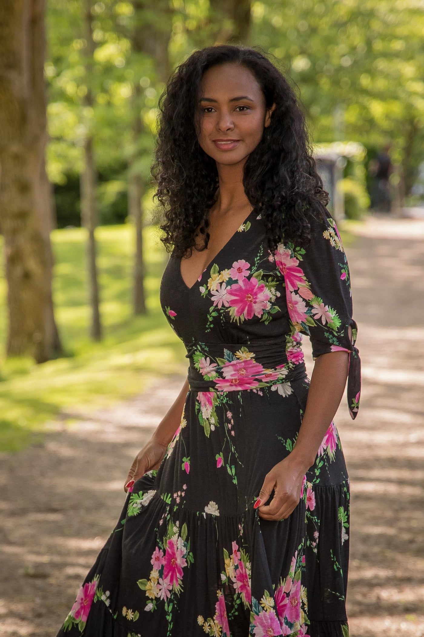 Flowy maxi jersey dress - Black