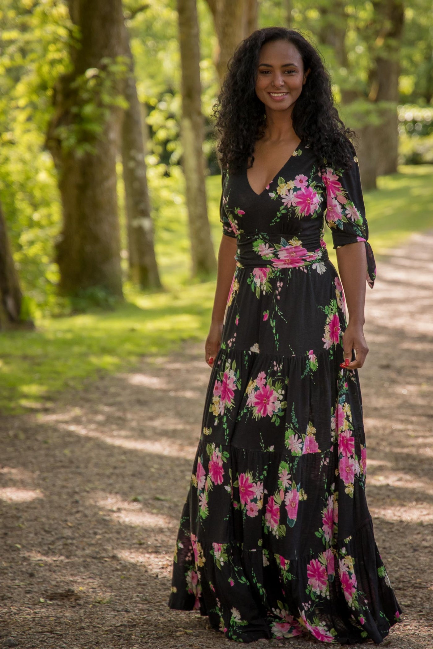 Flowy maxi jersey dress - Black