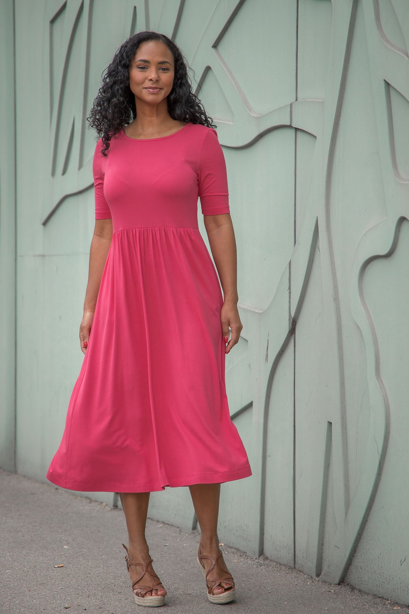 Ideal midi jersey dress - Blush pink