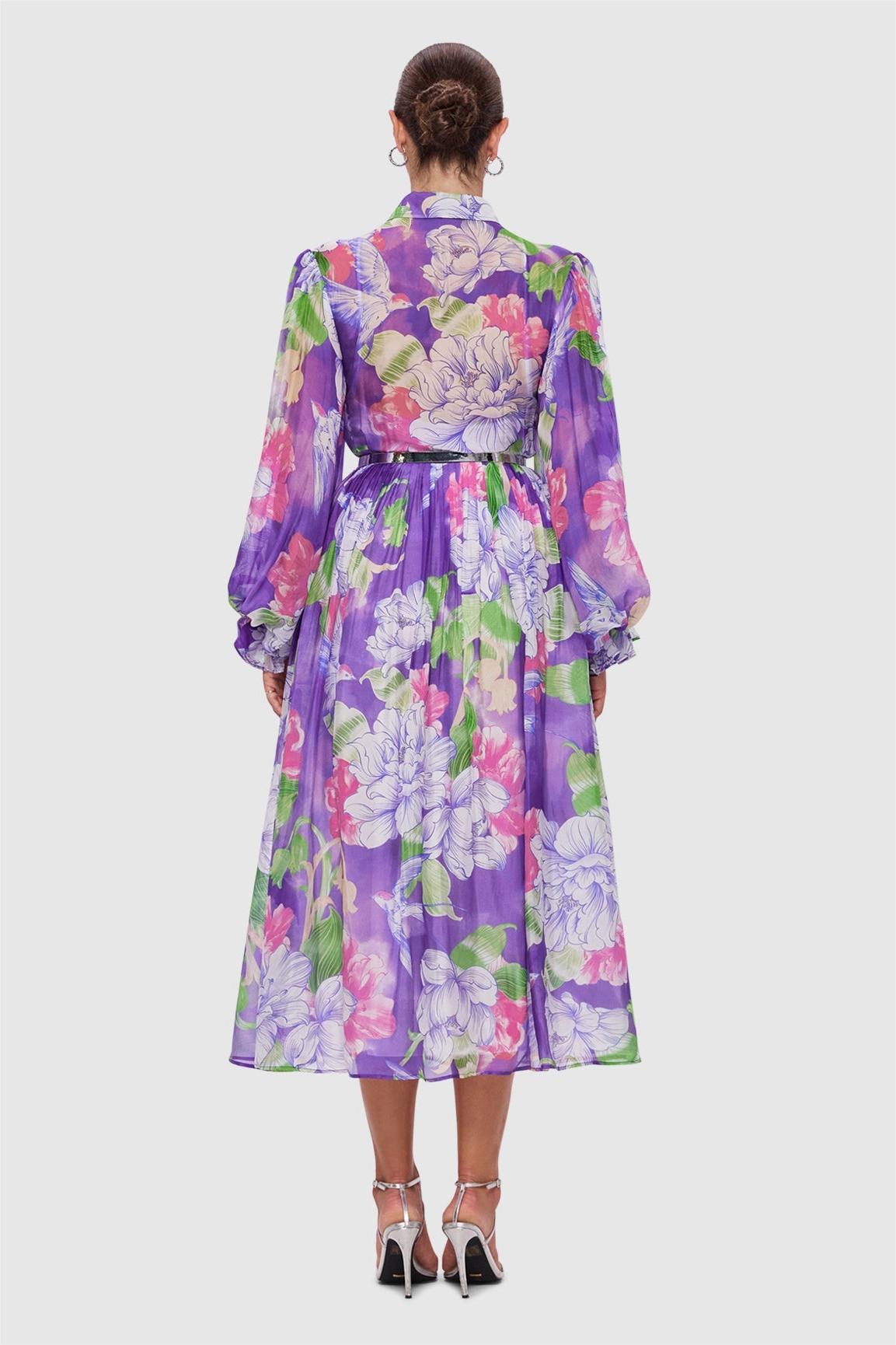 Reyanna™ | Floral Lantern Sleeve Lace-Up Midi Dress